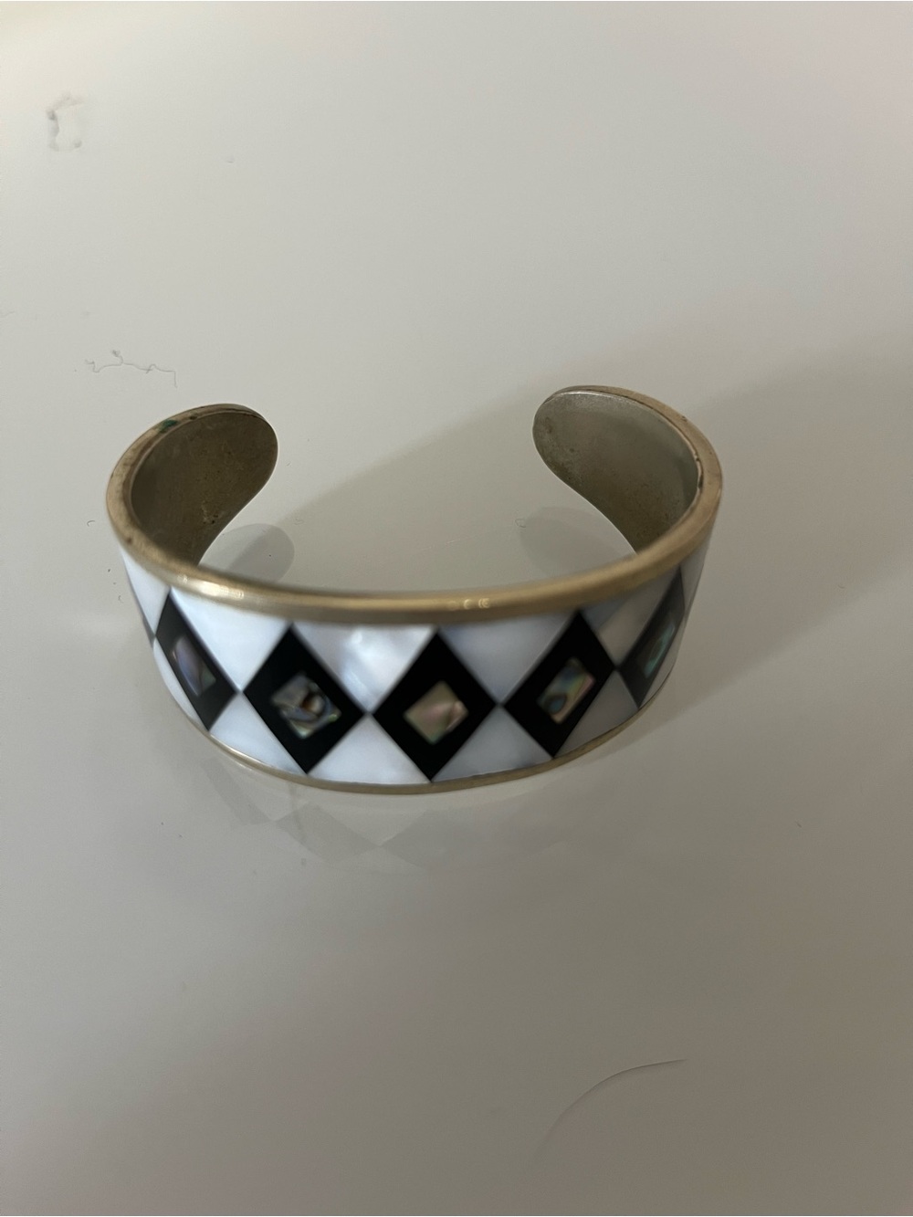 Vintage Mexican alpaca silver Diamond-Pattern Open Cuff Bracelet